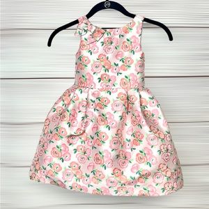 Janie and Jack Pink Floral Special Occasion Dress Sleeveless Bow Detail 3T